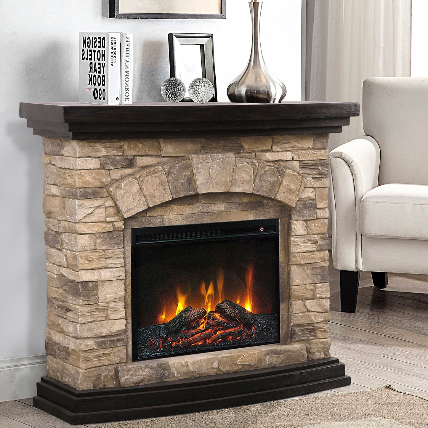 45” Freestanding Electric fireplace with mantel