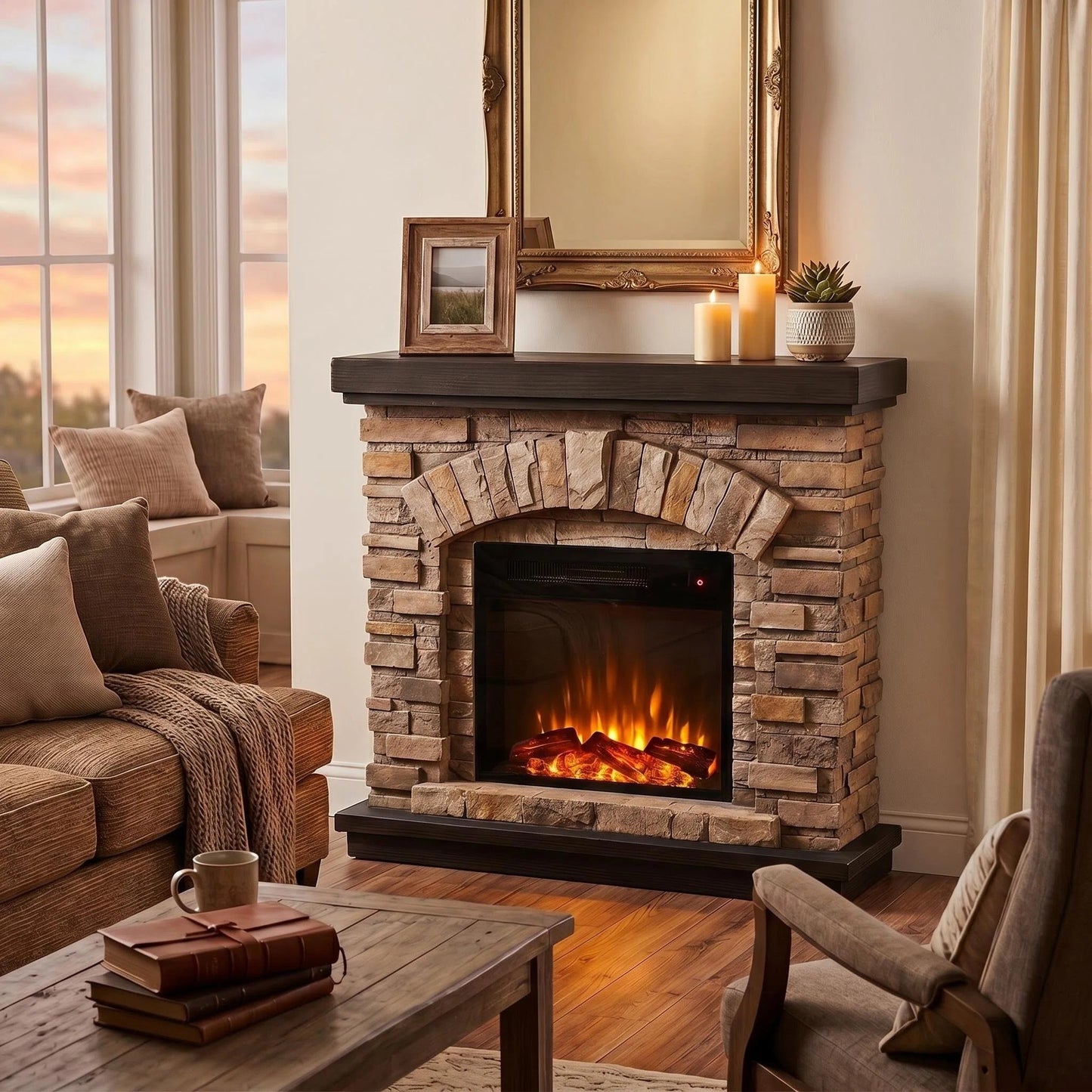 45” Freestanding Electric fireplace with mantel
