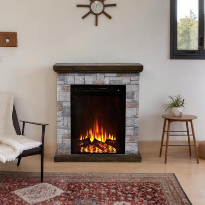 26 in. MgO Freestanding Electric Fireplace in Gray